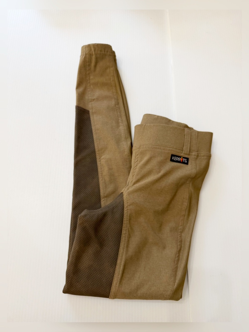 Kerrits Tan Riding Breeches with Brown Knee Patches Full Seat - XS